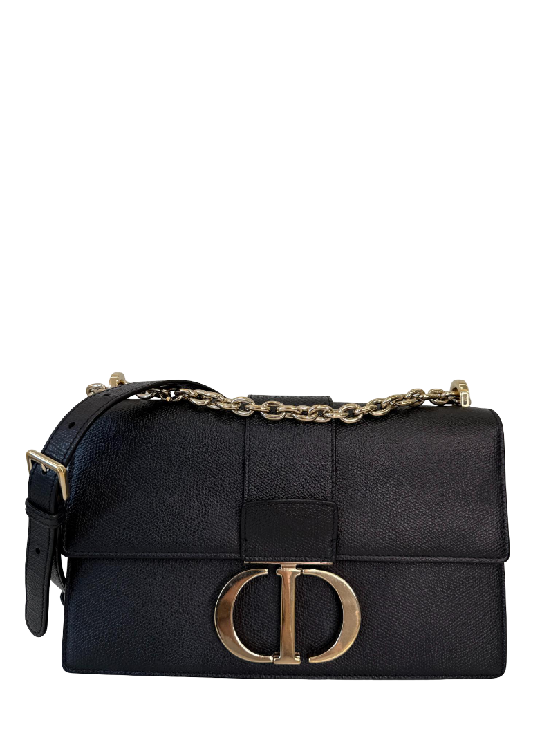 Christian Dior 30 Montaigne Black Grained Calfskin Leather Shoulder Bag