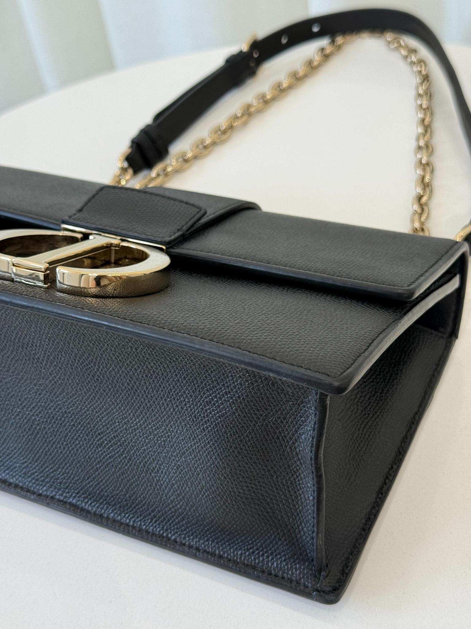 Christian Dior 30 Montaigne Black Grained Calfskin Leather Shoulder Bag