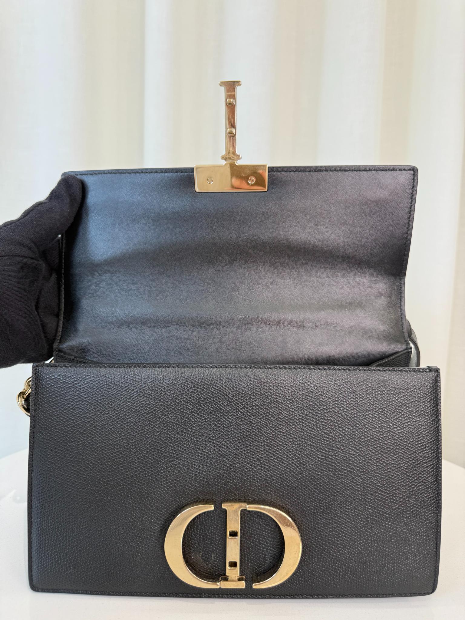 Christian Dior 30 Montaigne Black Grained Calfskin Leather Shoulder Bag
