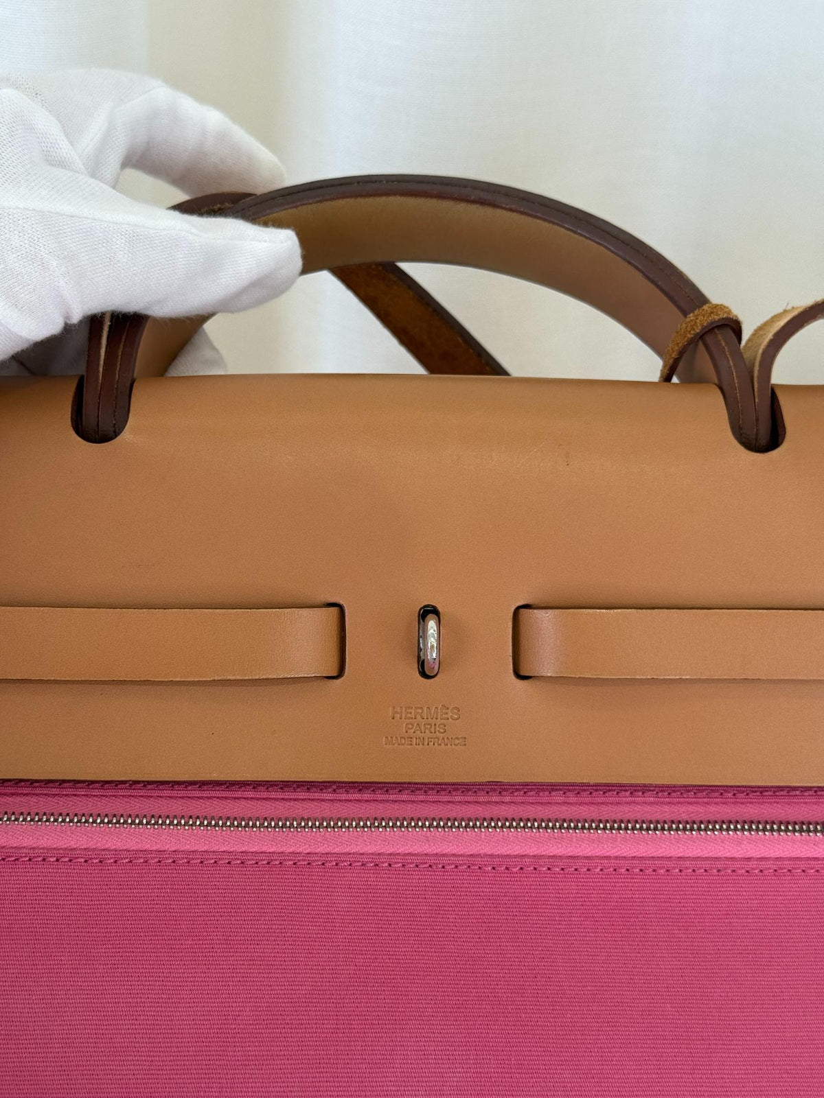Hermès Herbag Zip 39 Rose Tyrien Canvas and Leather Bag
