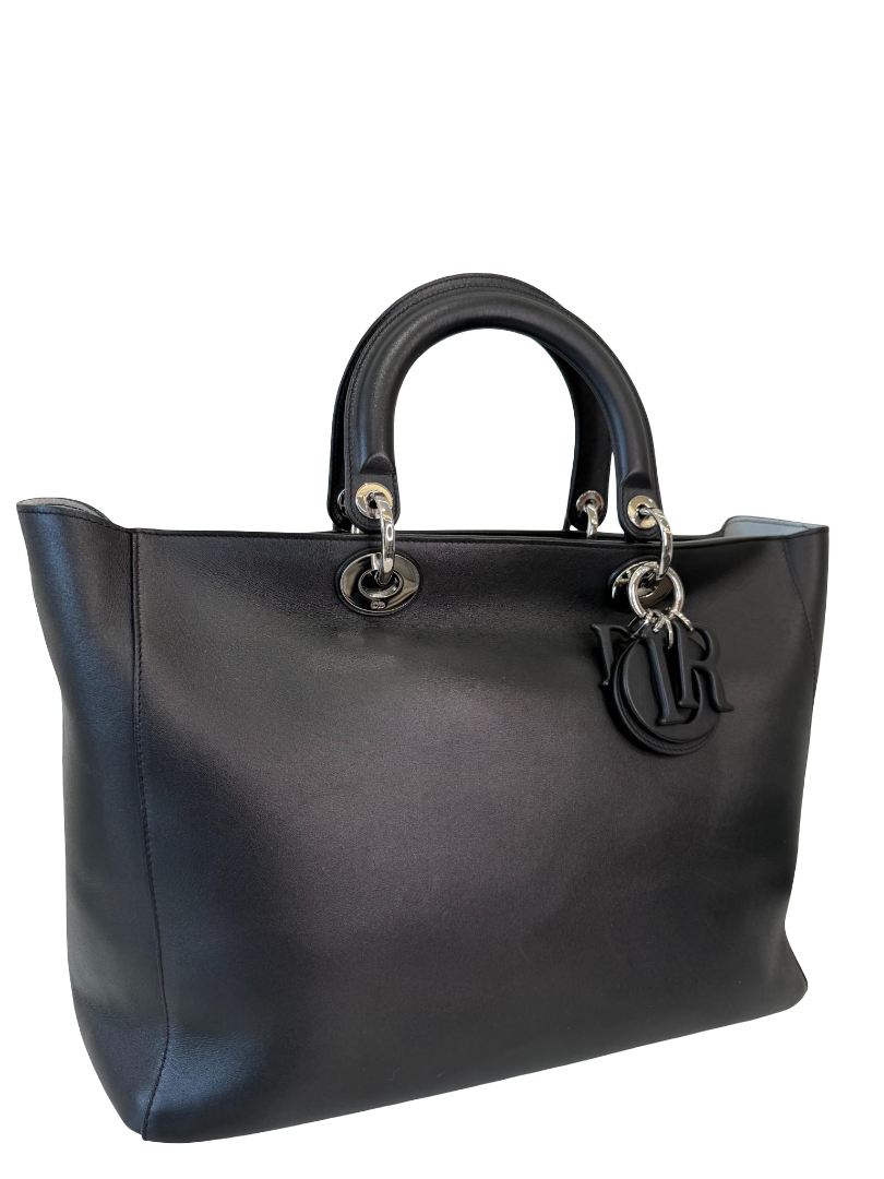 Christian Dior Diorissimo Black Smooth Calfskin Leather Large Tote