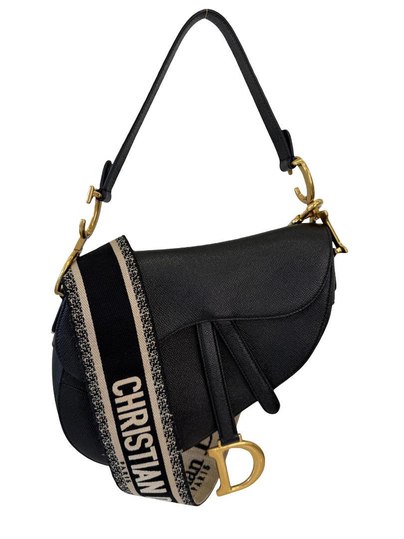 Christian Dior Saddle Black Grained Calfskin Long Strap Included