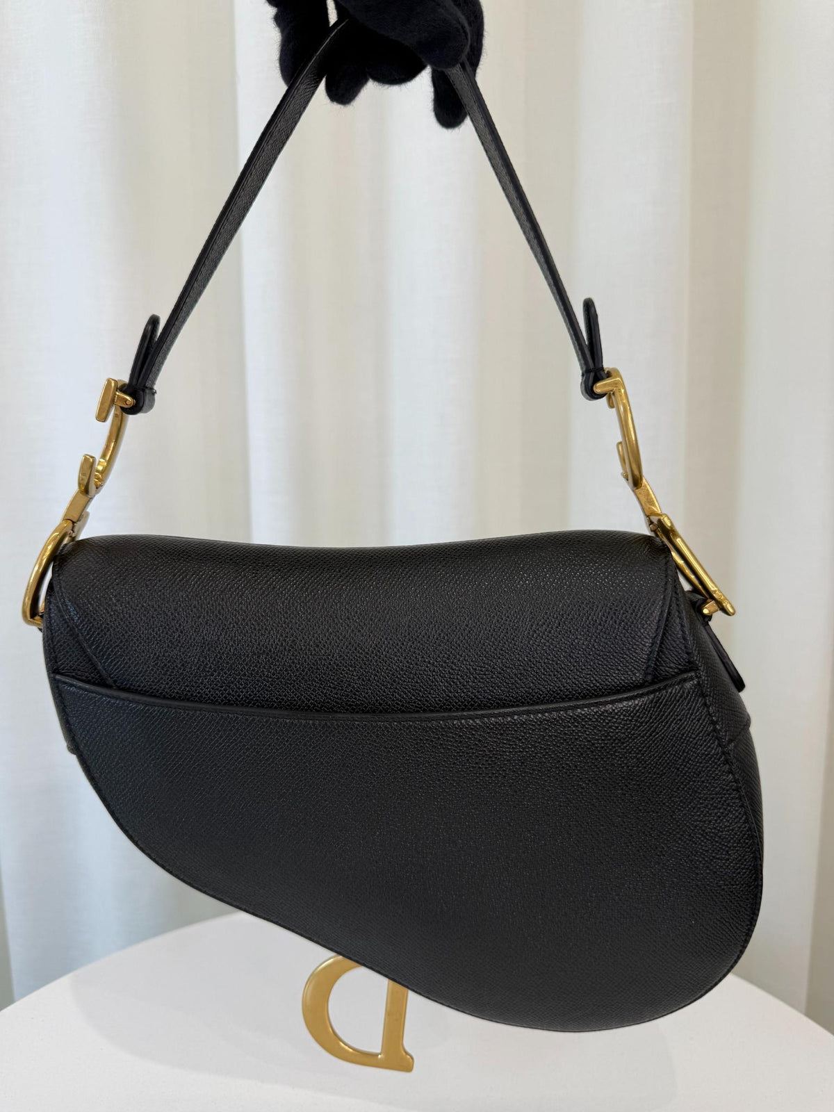 Christian Dior Saddle Black Grained Calfskin Long Strap Included