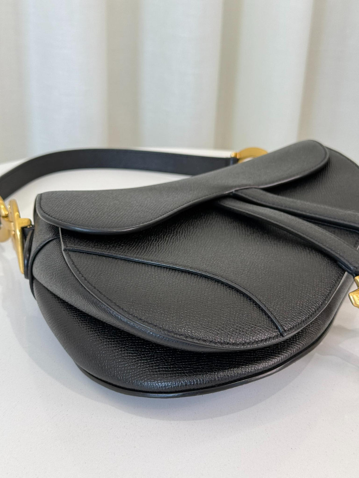 Christian Dior Saddle Black Grained Calfskin Long Strap Included