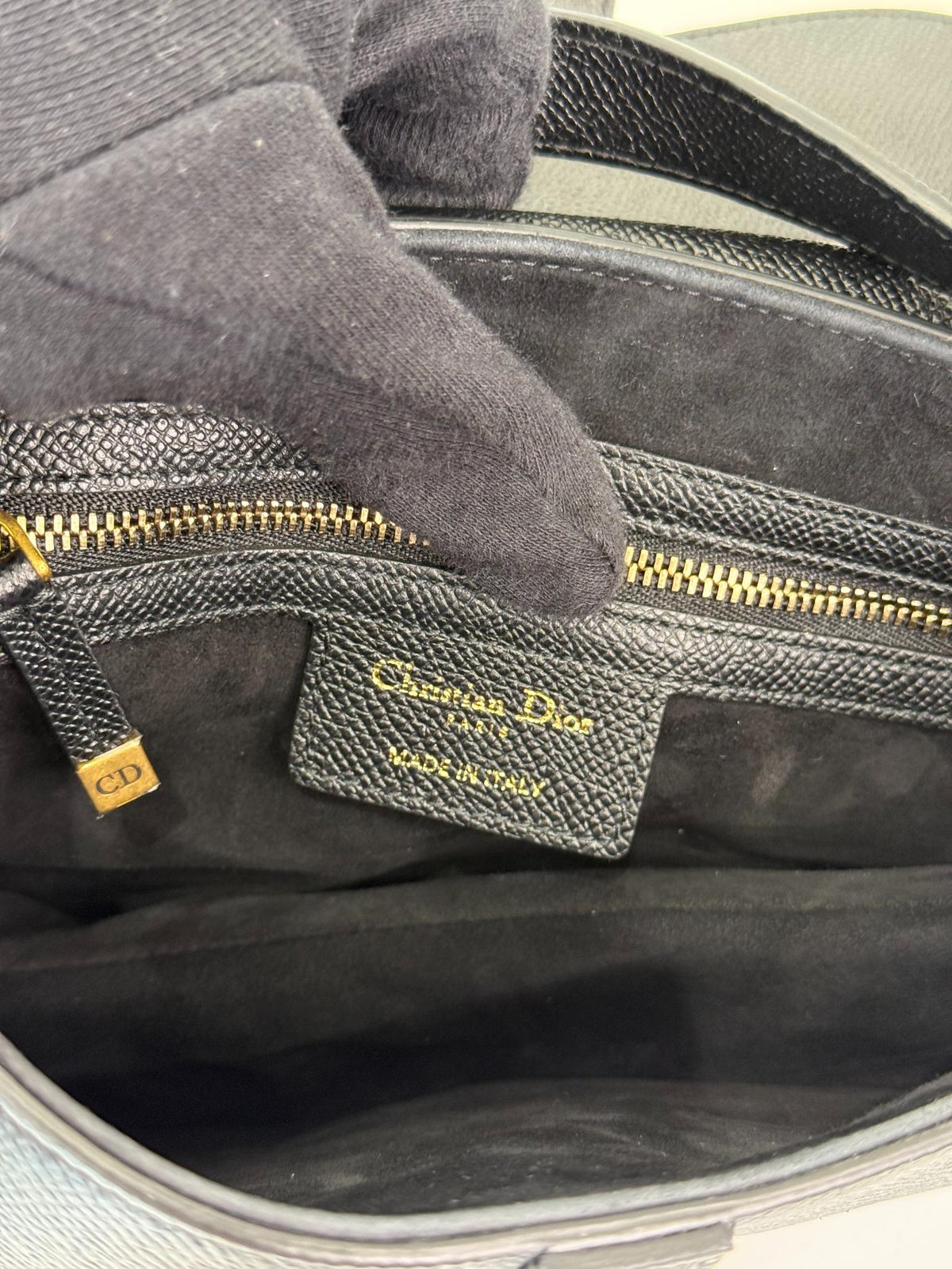Christian Dior Saddle Black Grained Calfskin Long Strap Included