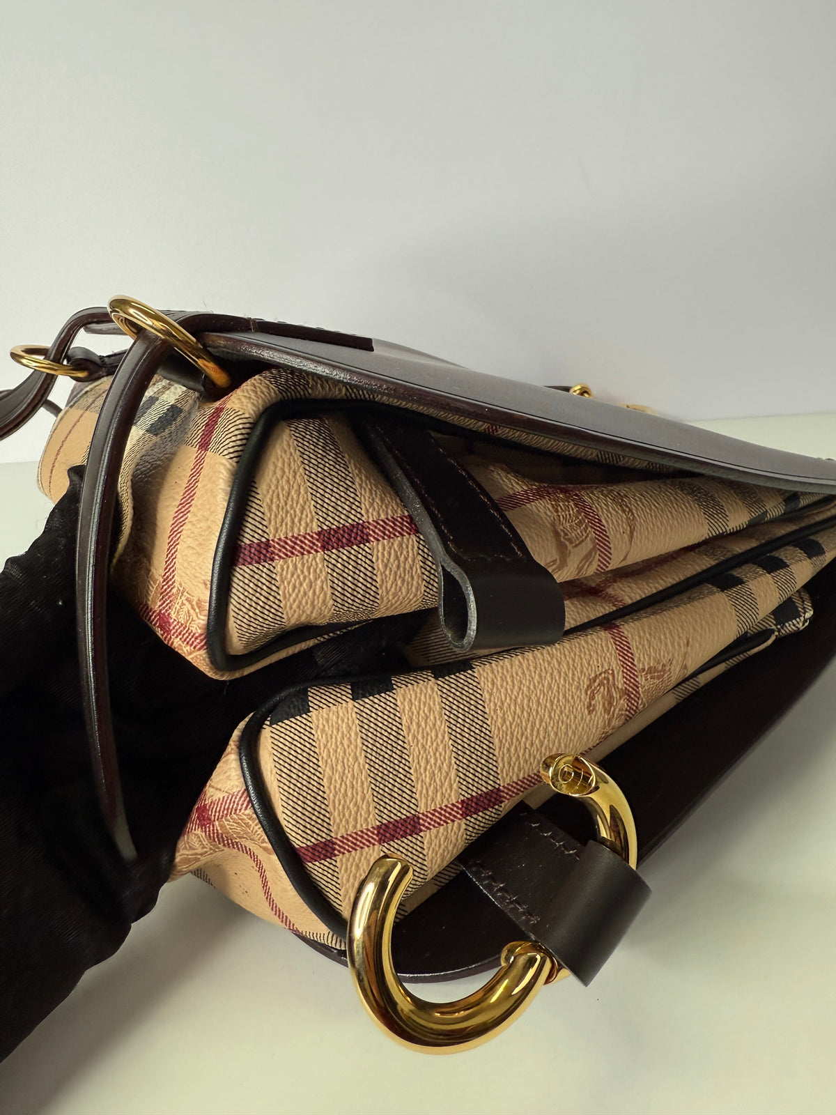 Burberry Haymarket Check Bridle Saddle Bag Dark Clove Brown