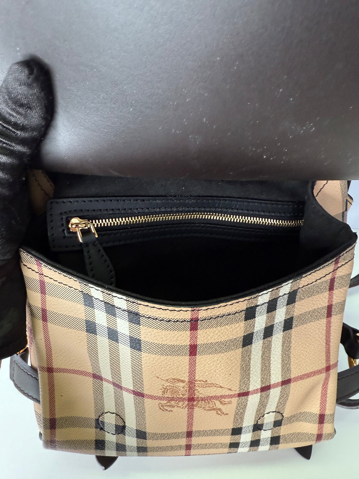 Burberry Haymarket Check Bridle Saddle Bag Dark Clove Brown