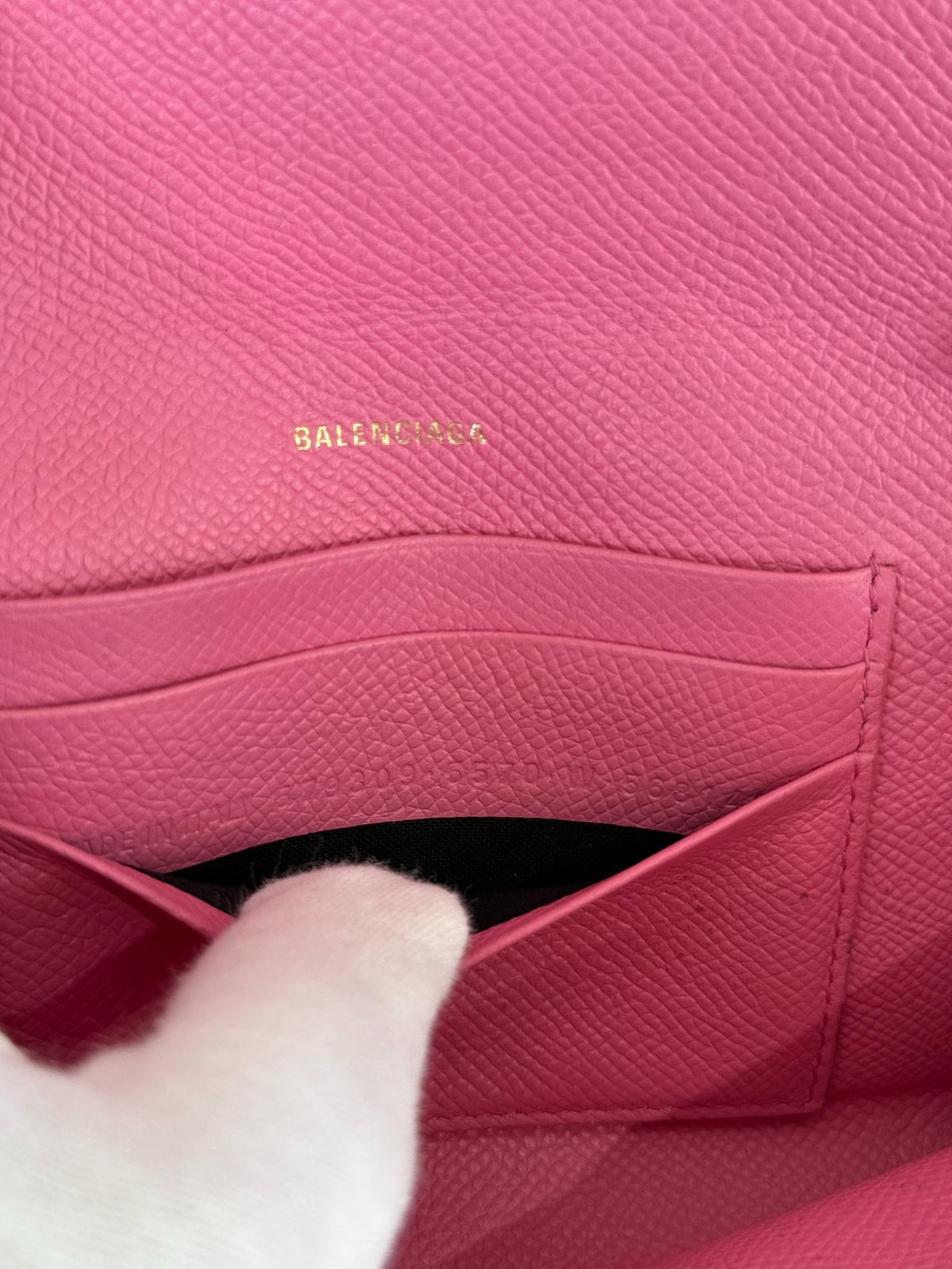 Balenciaga Bubble Gum Grained Calfskin Logo Print Ville Wallet On Chain