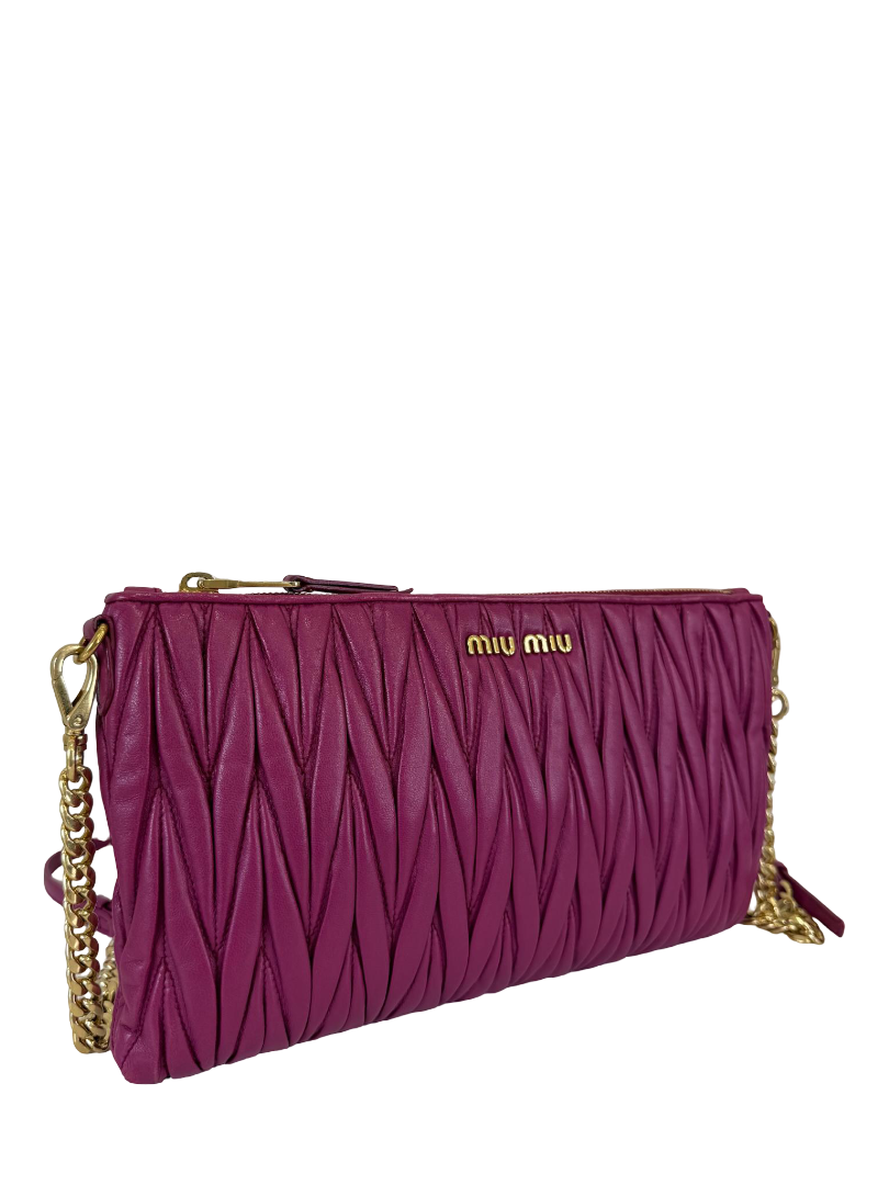 Miu Miu Pink Matelassé Leather Zip Chain Crossbody Bag