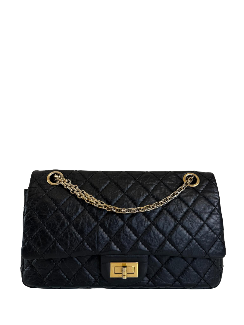 Chanel 2.55 Reissue 227 Black Quilted Aged Leather Double Flap Bag