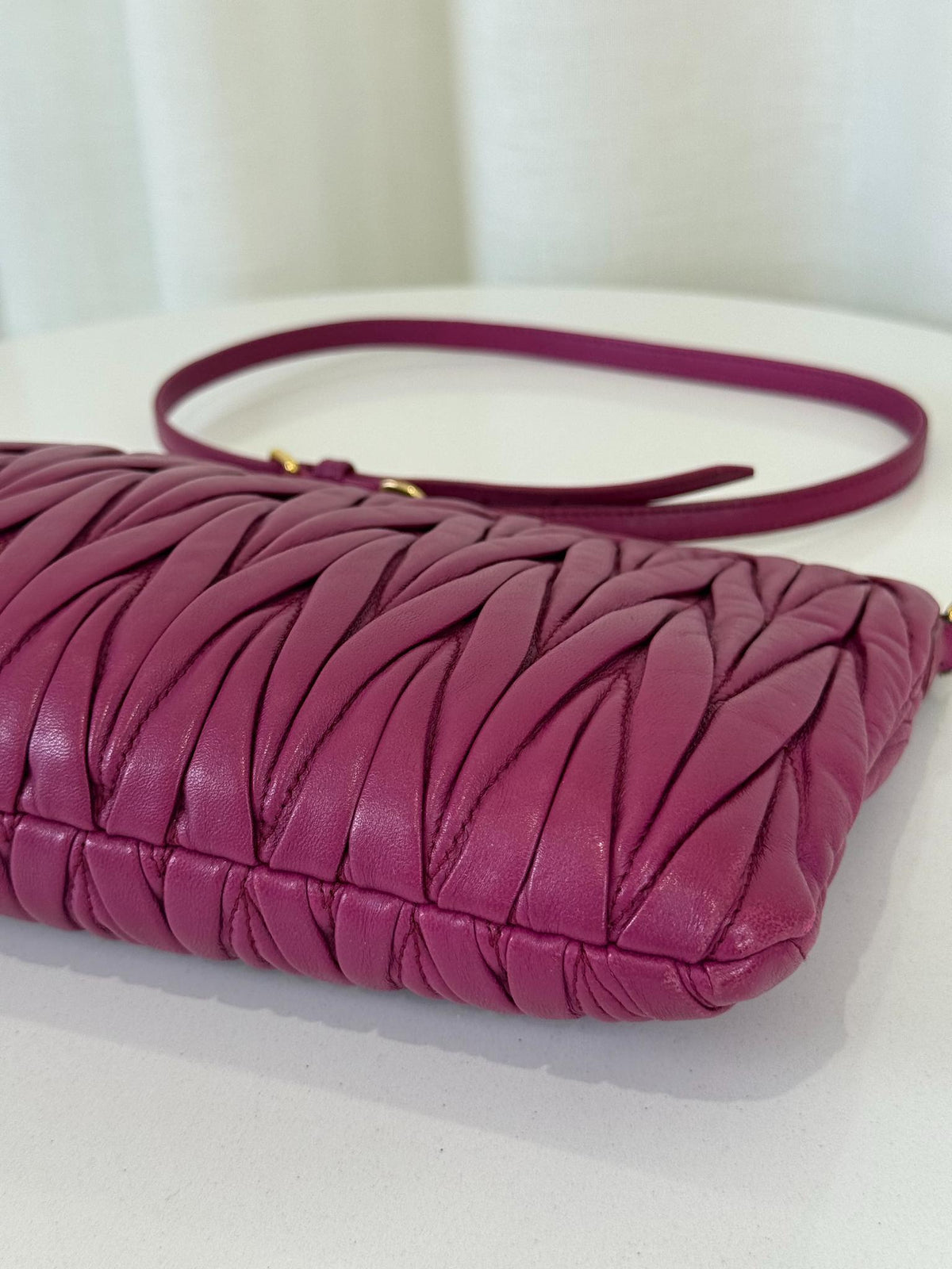 Miu Miu Pink Matelassé Leather Zip Chain Crossbody Bag