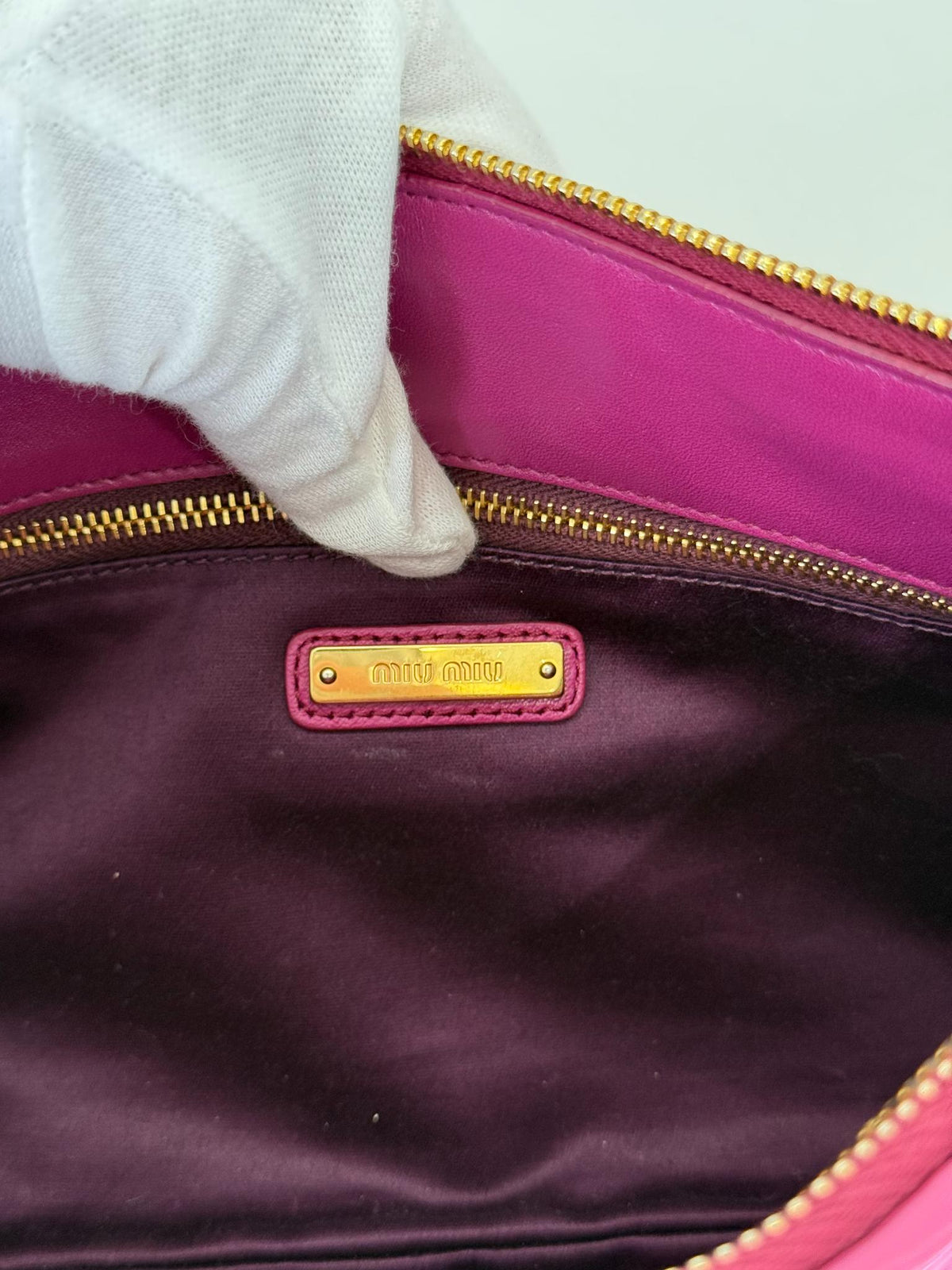 Miu Miu Pink Matelassé Leather Zip Chain Crossbody Bag
