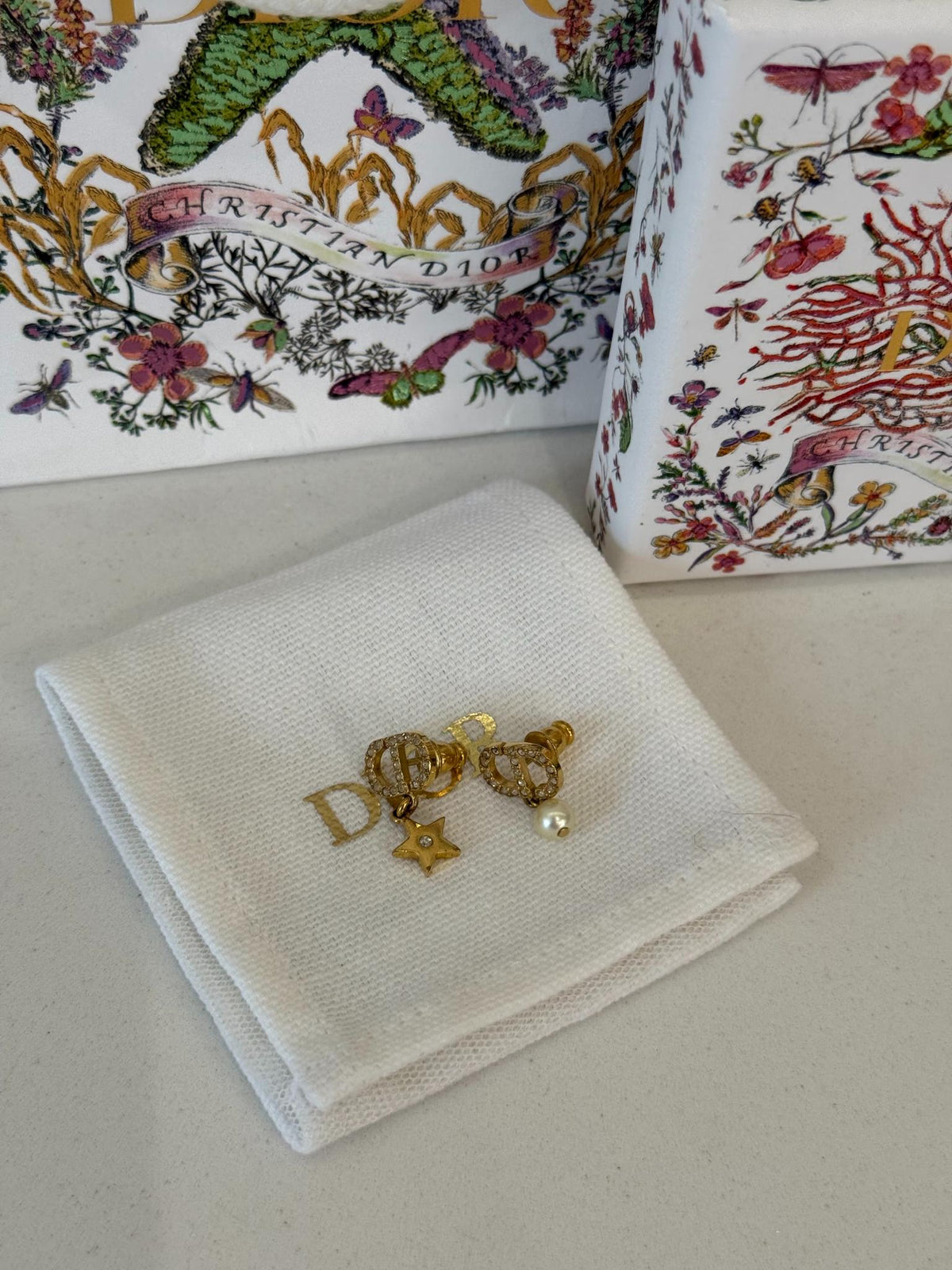 Christian Dior Star/Pearl Lucky Charms Petit CD Earrings
