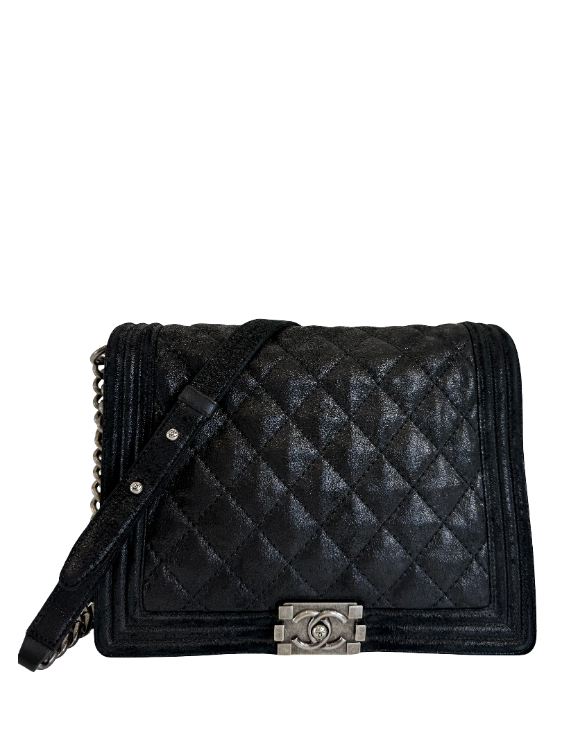 Chanel Black Quilted Iridescent Leather Gentle XL Boy Bag