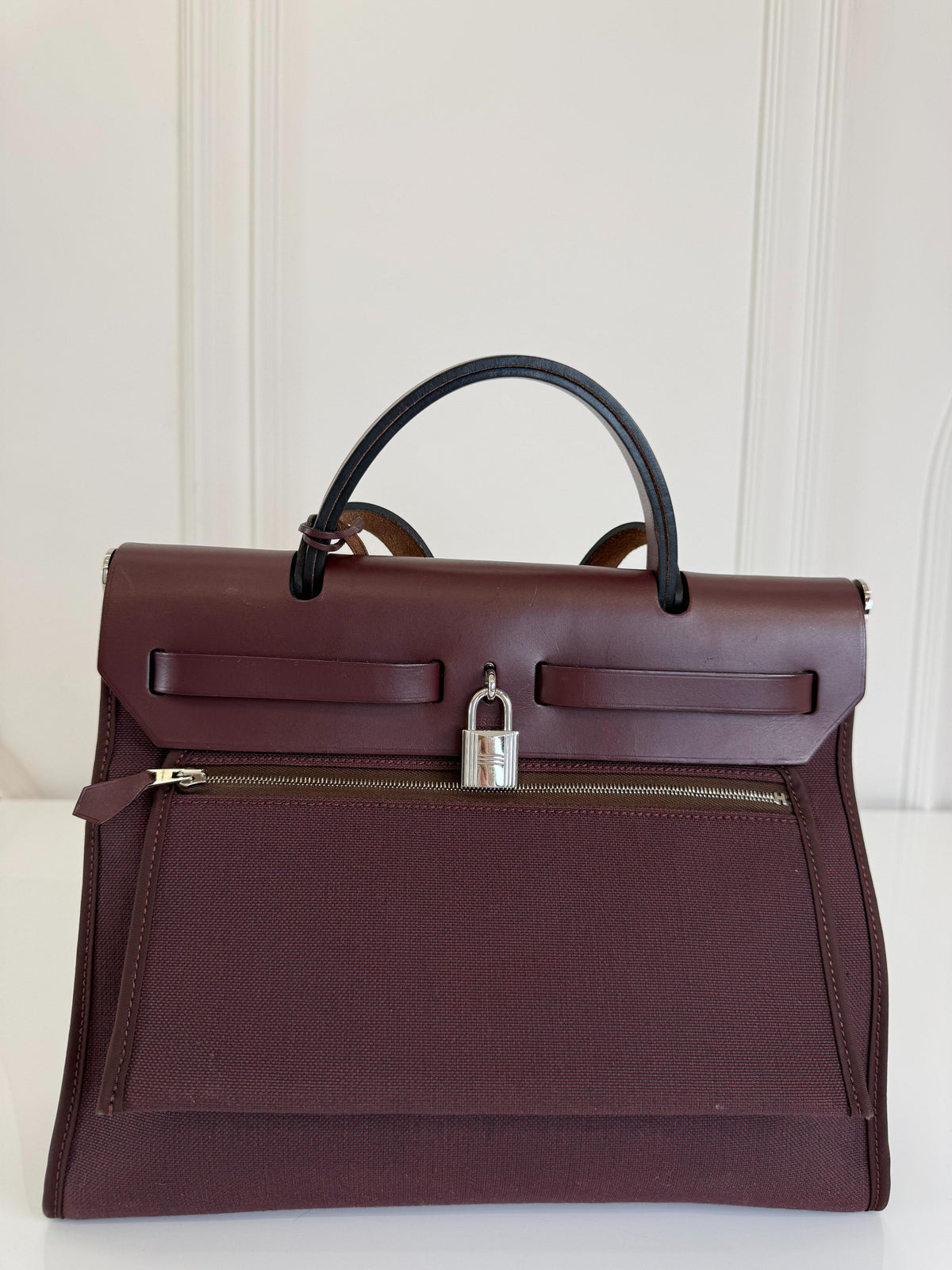 Hermès Herbag Zip 31 Burgundy Canvas and Leather Trim