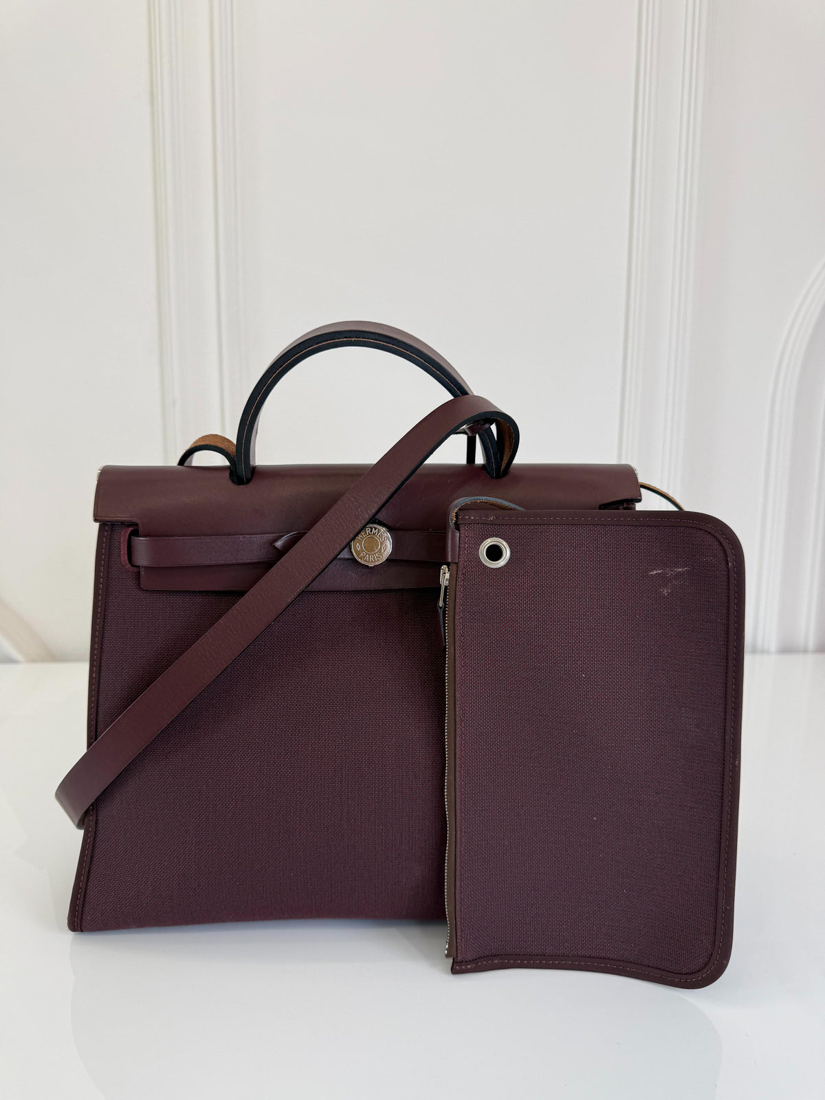 Hermès Herbag Zip 31 Burgundy Canvas and Leather Trim