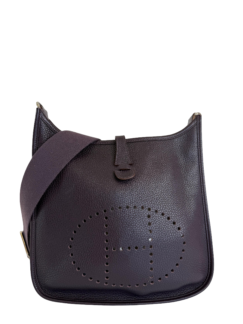 Hermès Raisin Clemence Leather Evelyne PM III Crossbody Bag