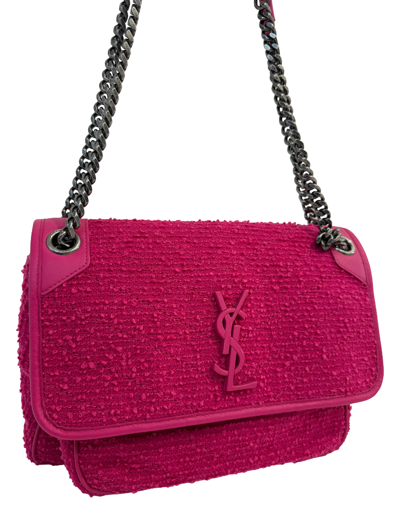 Saint Laurent Niki Medium Boucle Tweed Shoulder Bag Magenta