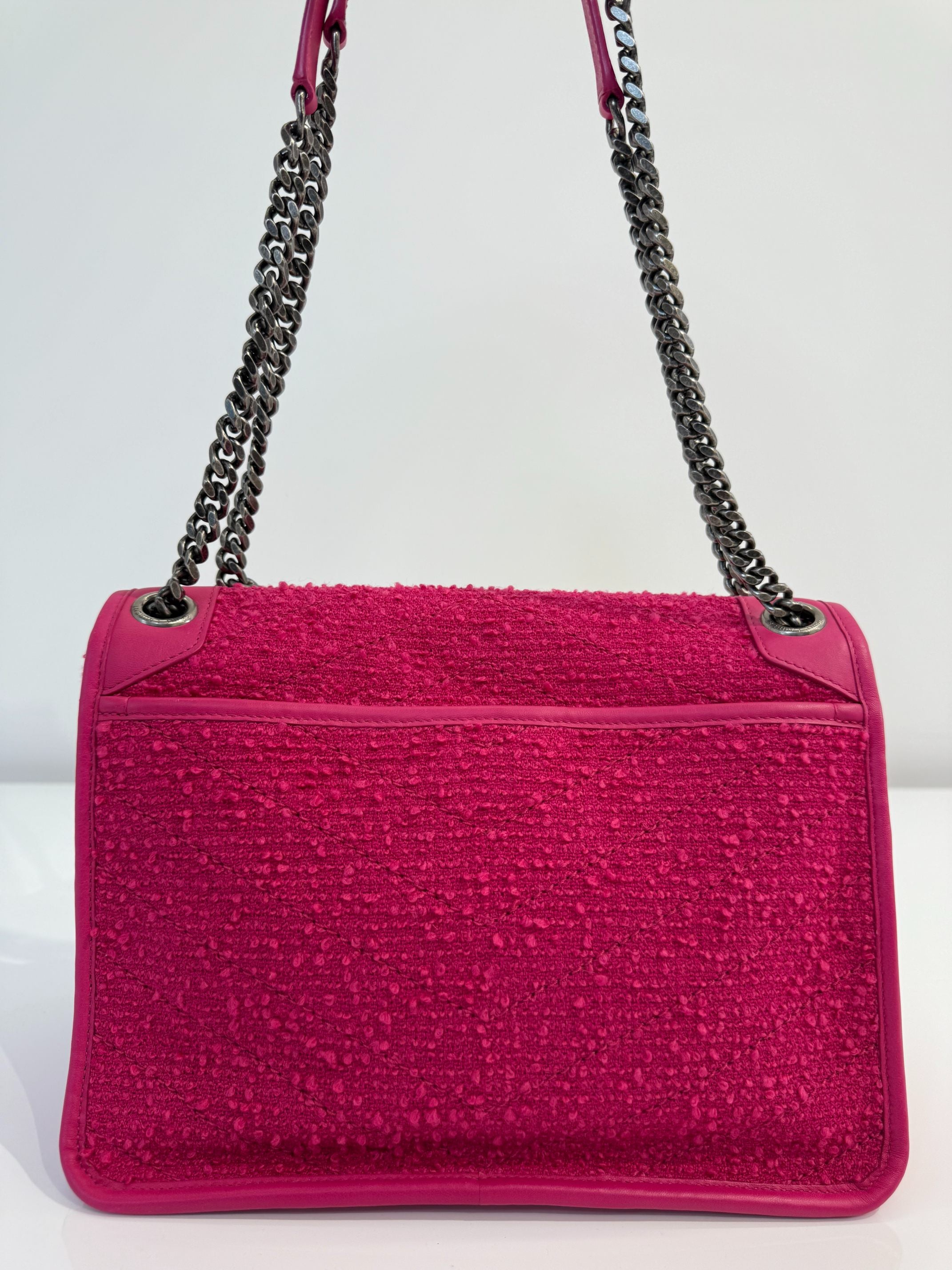 Saint Laurent Niki Medium Boucle Tweed Shoulder Bag Magenta