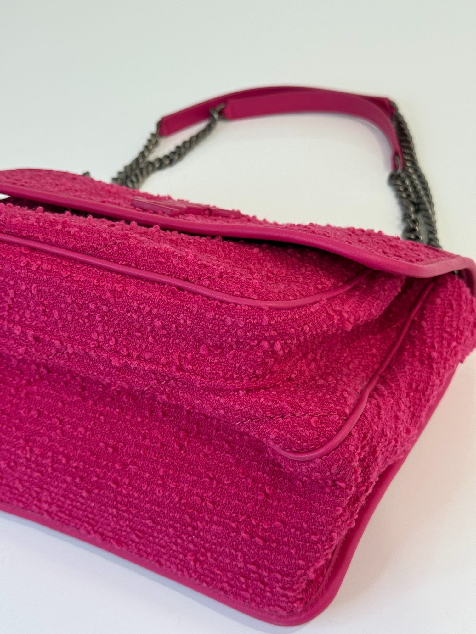 Saint Laurent Niki Medium Boucle Tweed Shoulder Bag Magenta