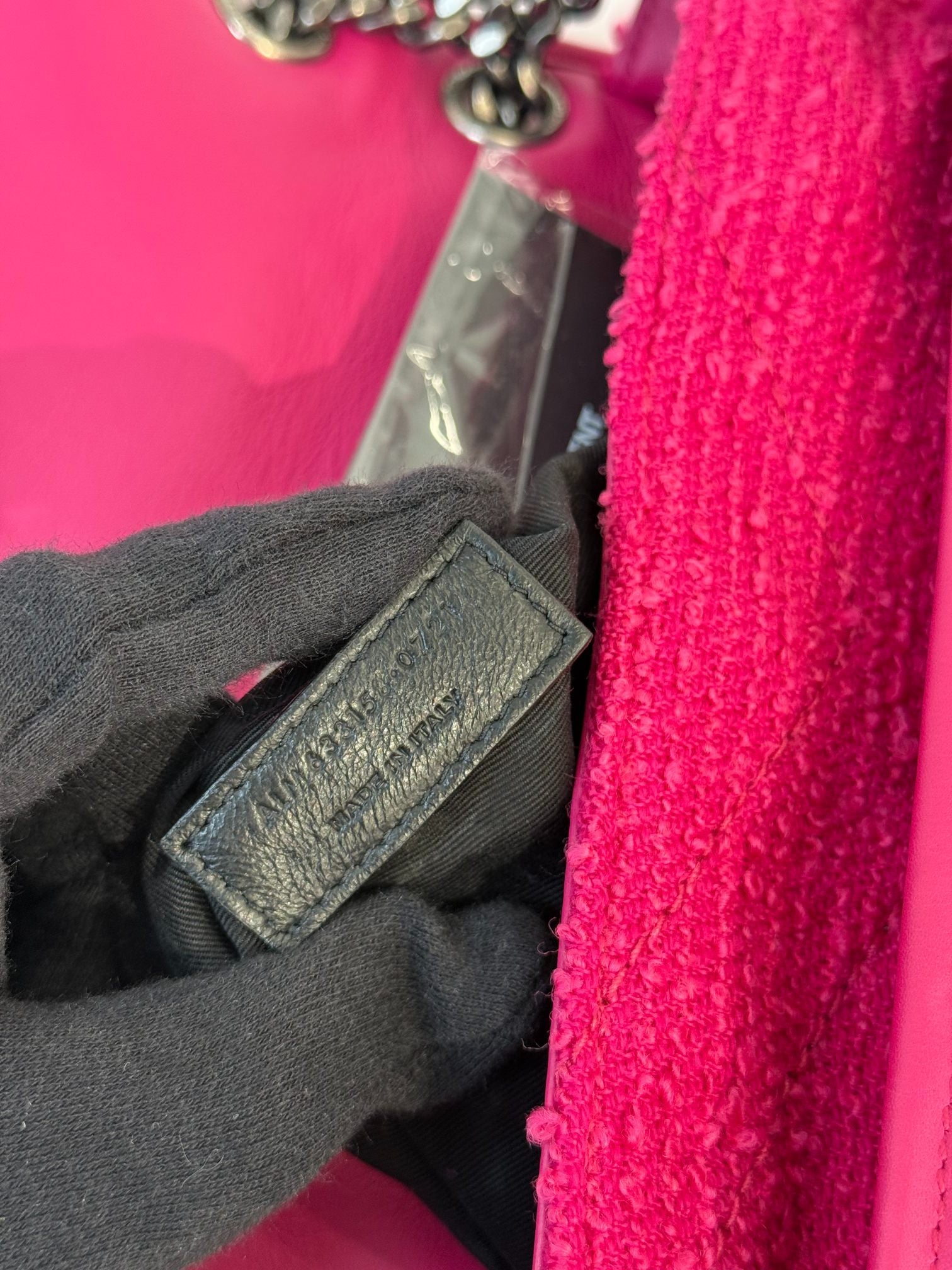 Saint Laurent Niki Medium Boucle Tweed Shoulder Bag Magenta