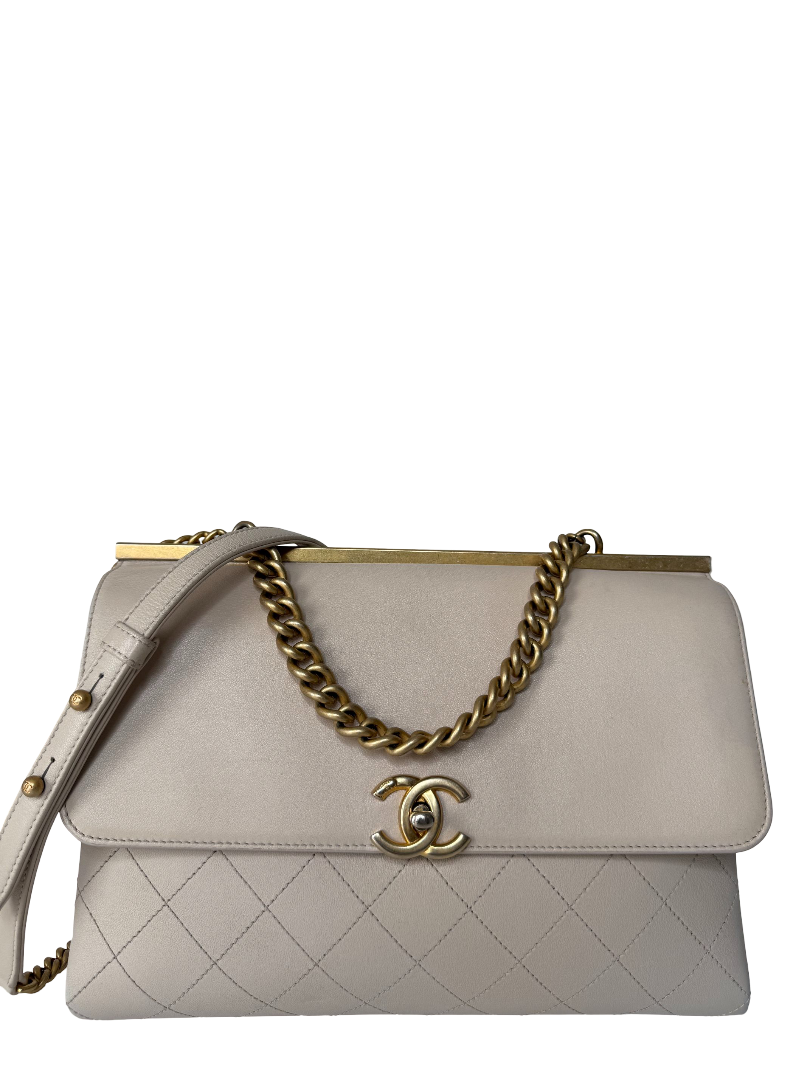 Chanel Coco Luxe Beige Quilted Calfskin Flap Bag