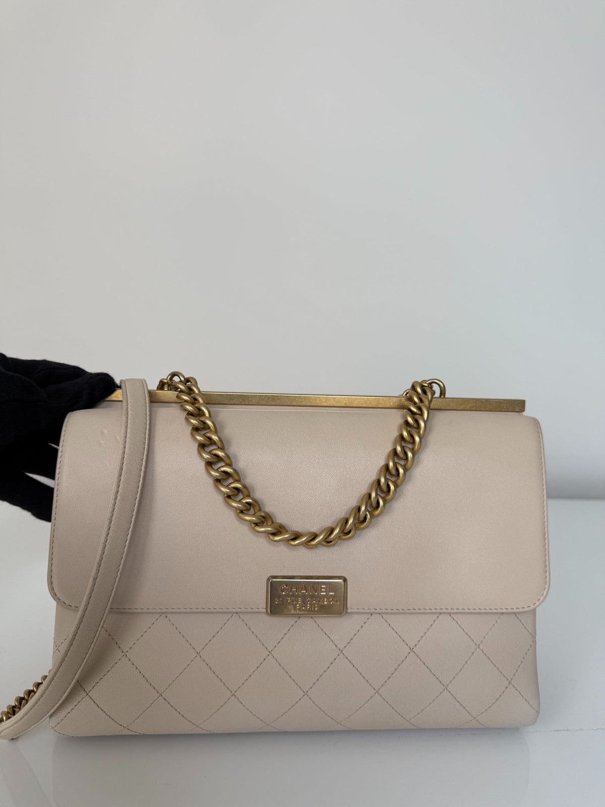 Chanel Coco Luxe Beige Quilted Calfskin Flap Bag