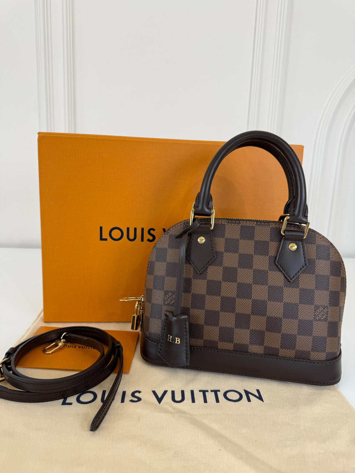 Louis Vuitton Alma BB Damier Ebene Canvas with H.B Initials