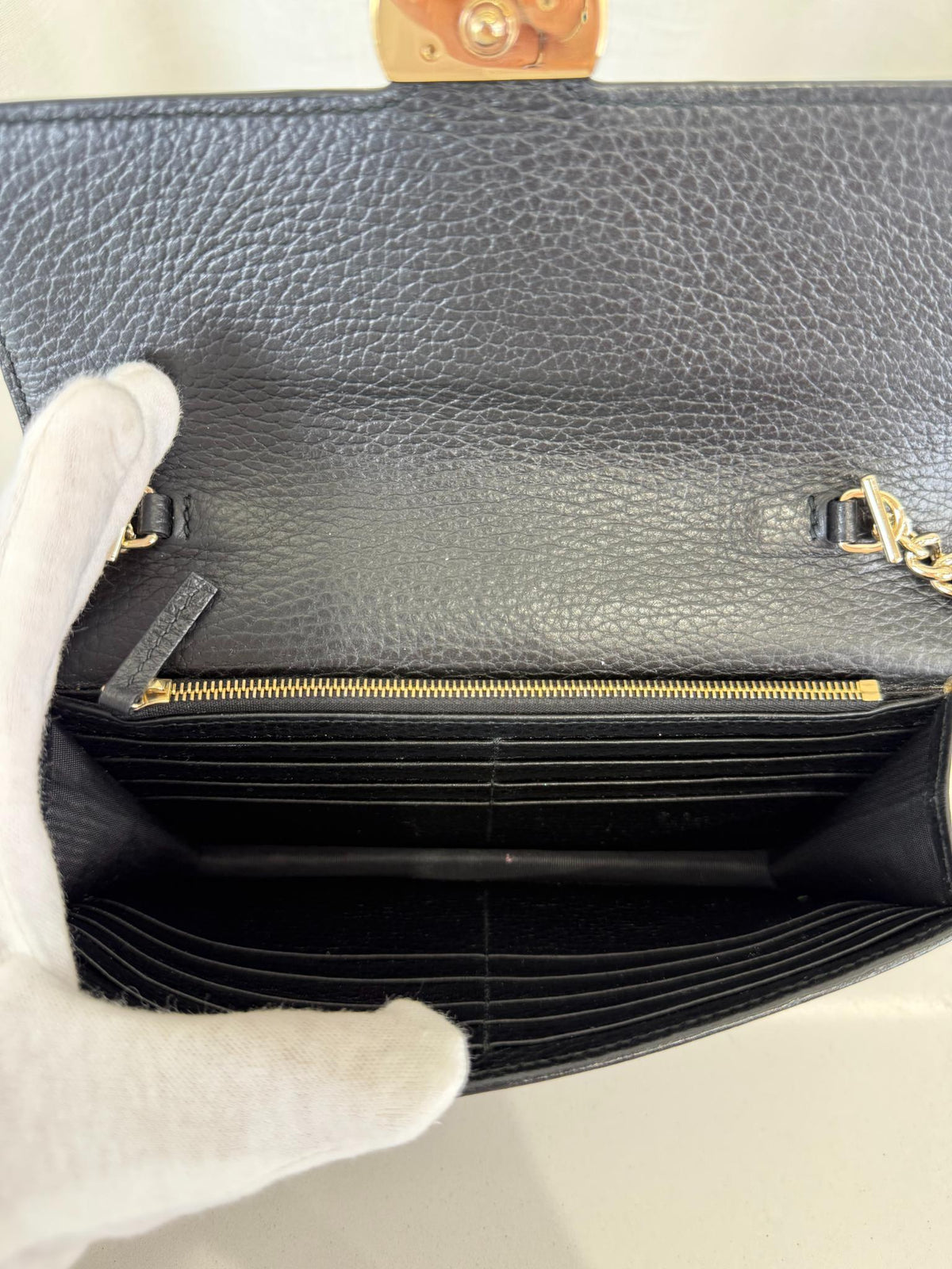 Gucci Black Interlocking G Chain Leather Wallet on Chain