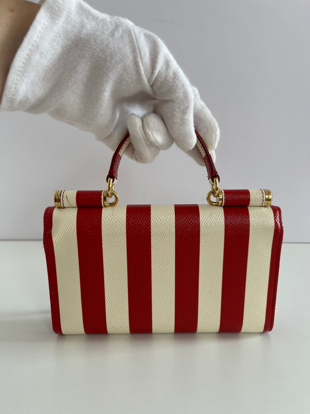 Dolce Gabbana Red/White Striped Leather Mini Sicily Von Bag