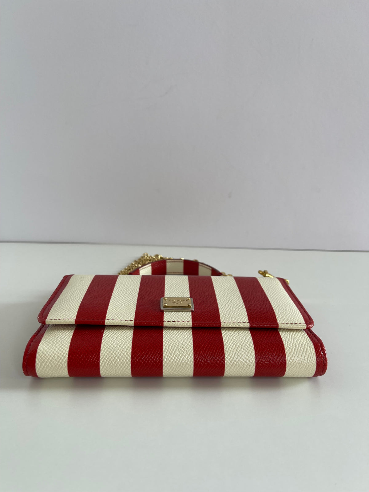 Dolce Gabbana Red/White Striped Leather Mini Sicily Von Bag