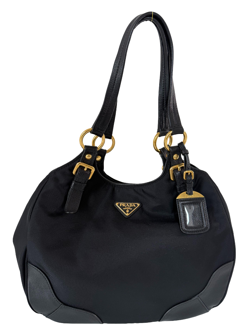 Prada Black Nylon and Leather Trim Shoulder Bag