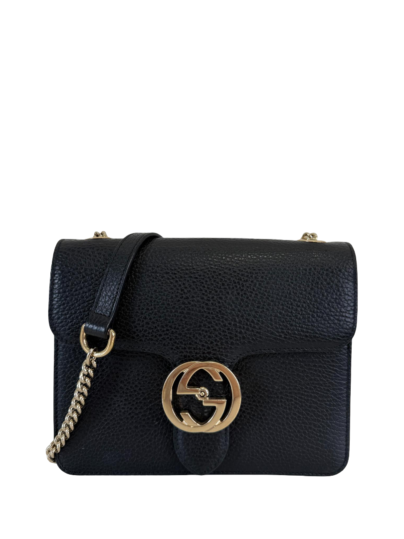 Gucci Dollar Calfskin Interlocking G Black Leather Crossbody bag