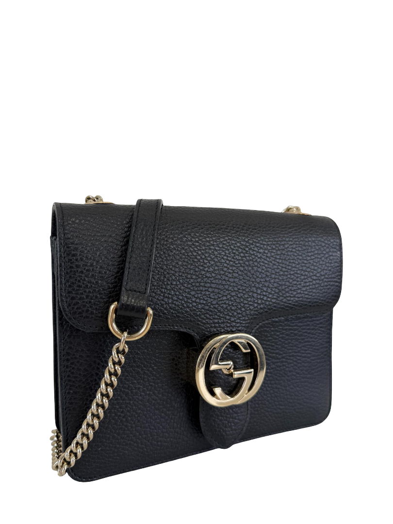 Gucci Dollar Calfskin Interlocking G Black Leather Crossbody bag