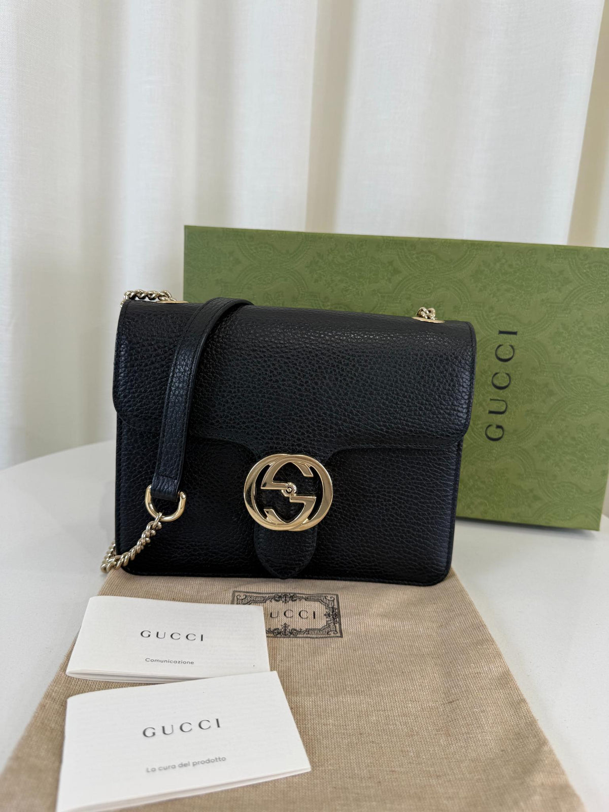 Gucci Dollar Calfskin Interlocking G Black Leather Crossbody bag