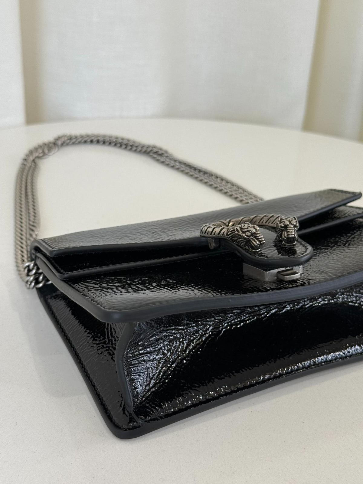 Gucci Mini Dionysus Black Crinkled Patent Leather Bag