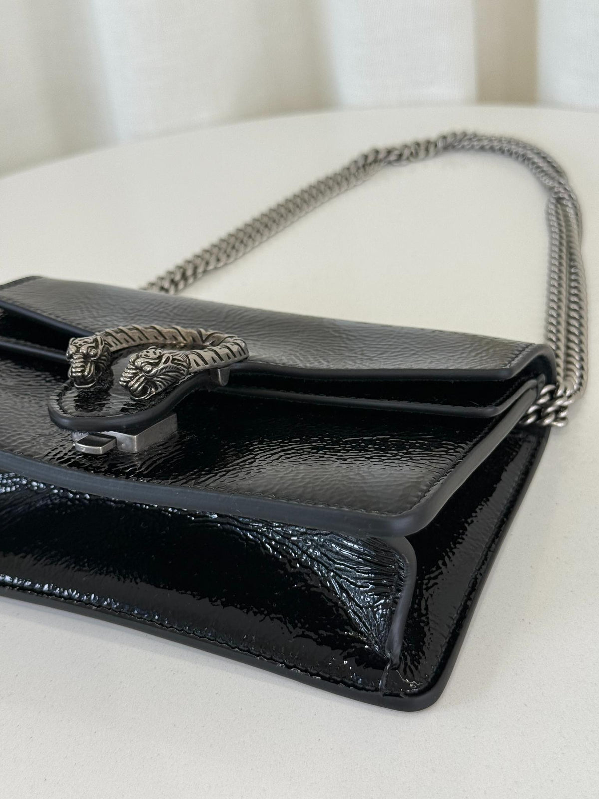 Gucci Mini Dionysus Black Crinkled Patent Leather Bag