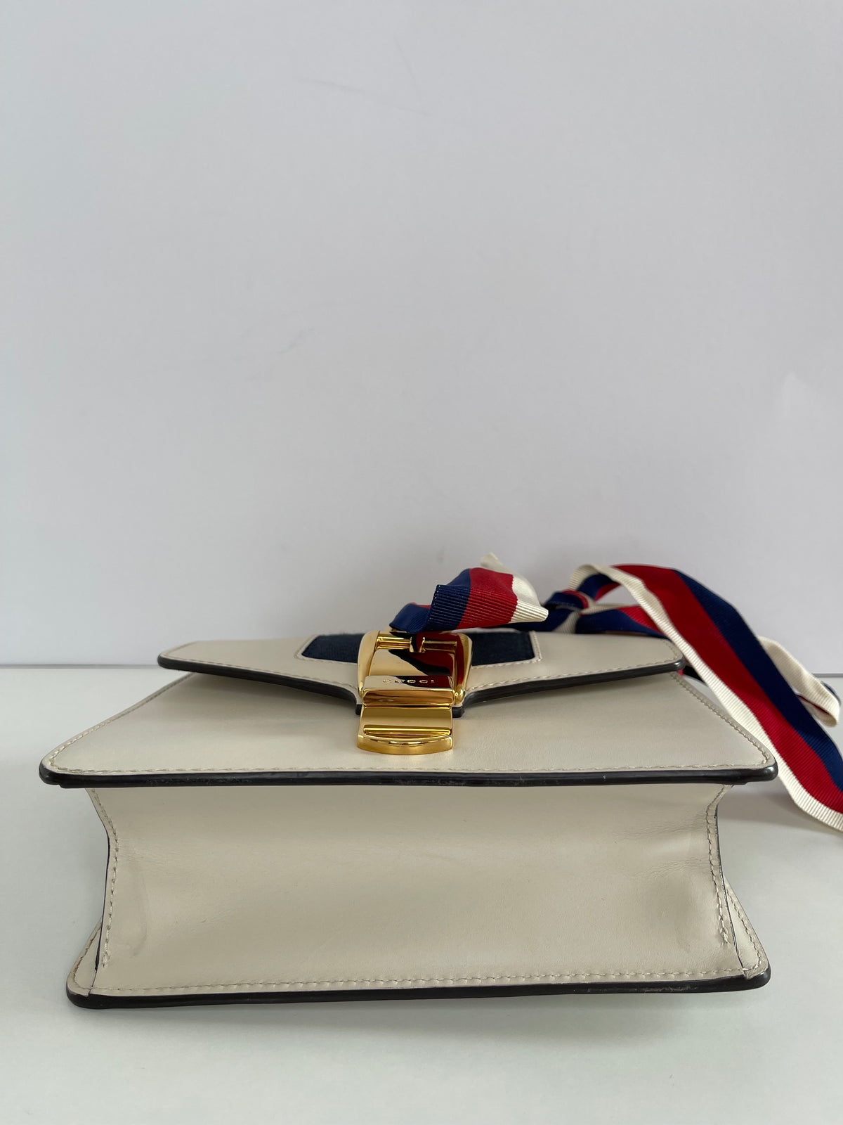 Gucci Off White Leather Mini Sylvie Web Chain Crossbody Bag