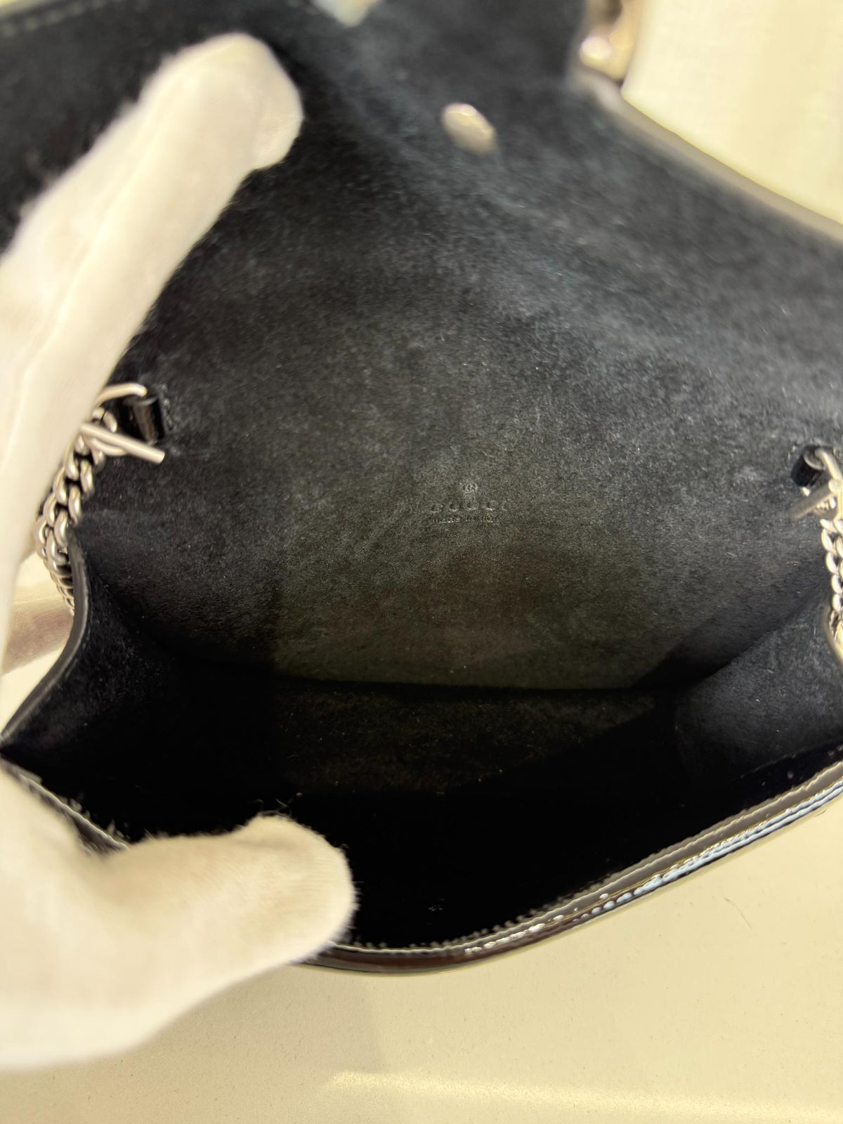 Gucci Mini Dionysus Black Crinkled Patent Leather Bag