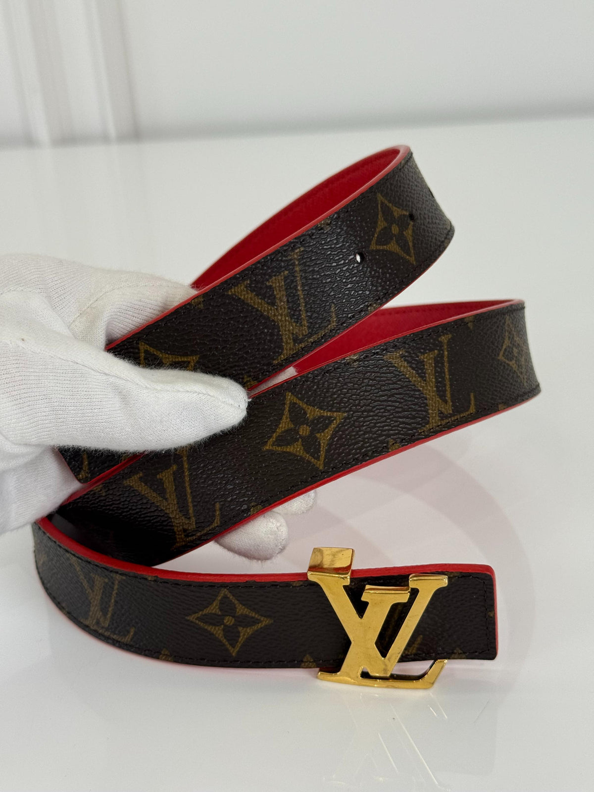 Louis Vuitton LV Initiales 30mm Reversible Belt Red Monogram Canvas