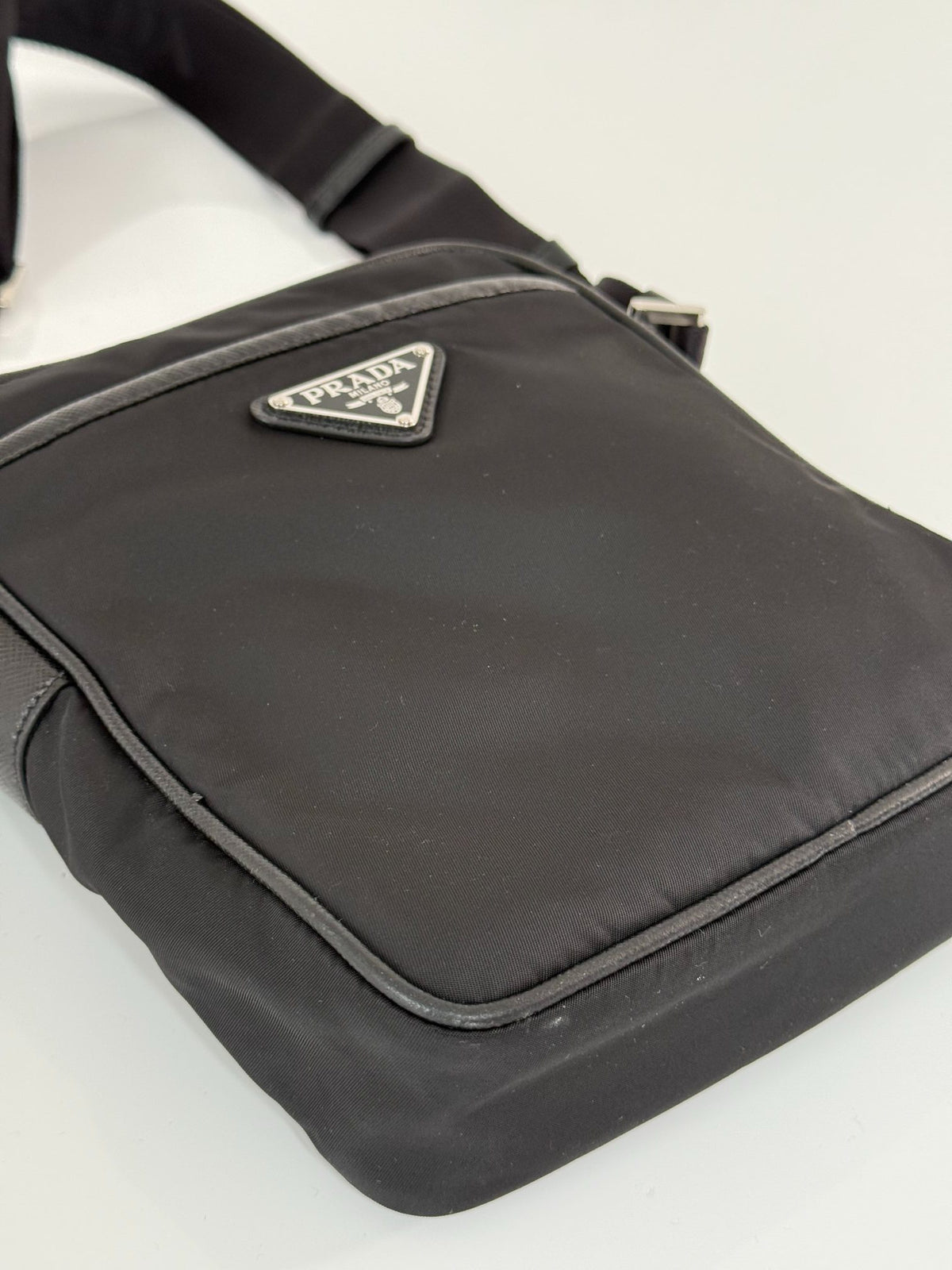 Prada Men's Re-Nylon/Saffiano Black Crossbody Bag
