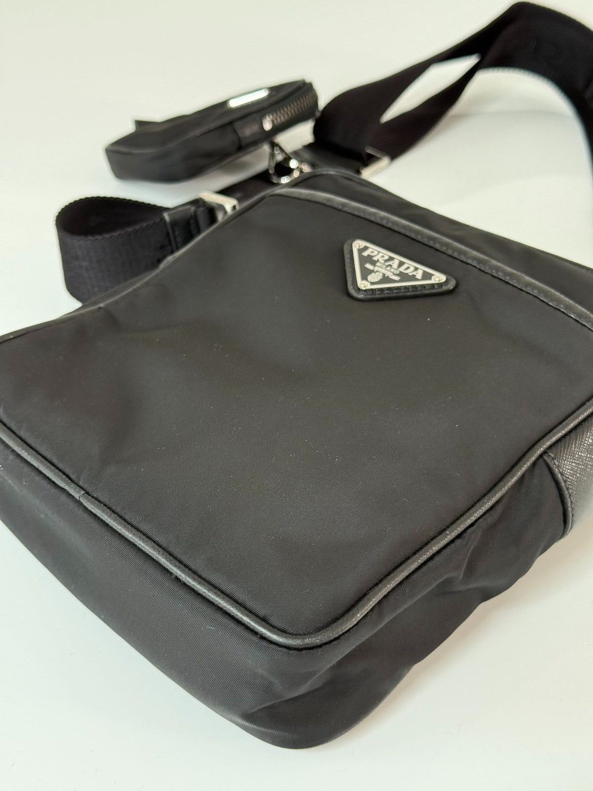 Prada Men's Re-Nylon/Saffiano Black Crossbody Bag
