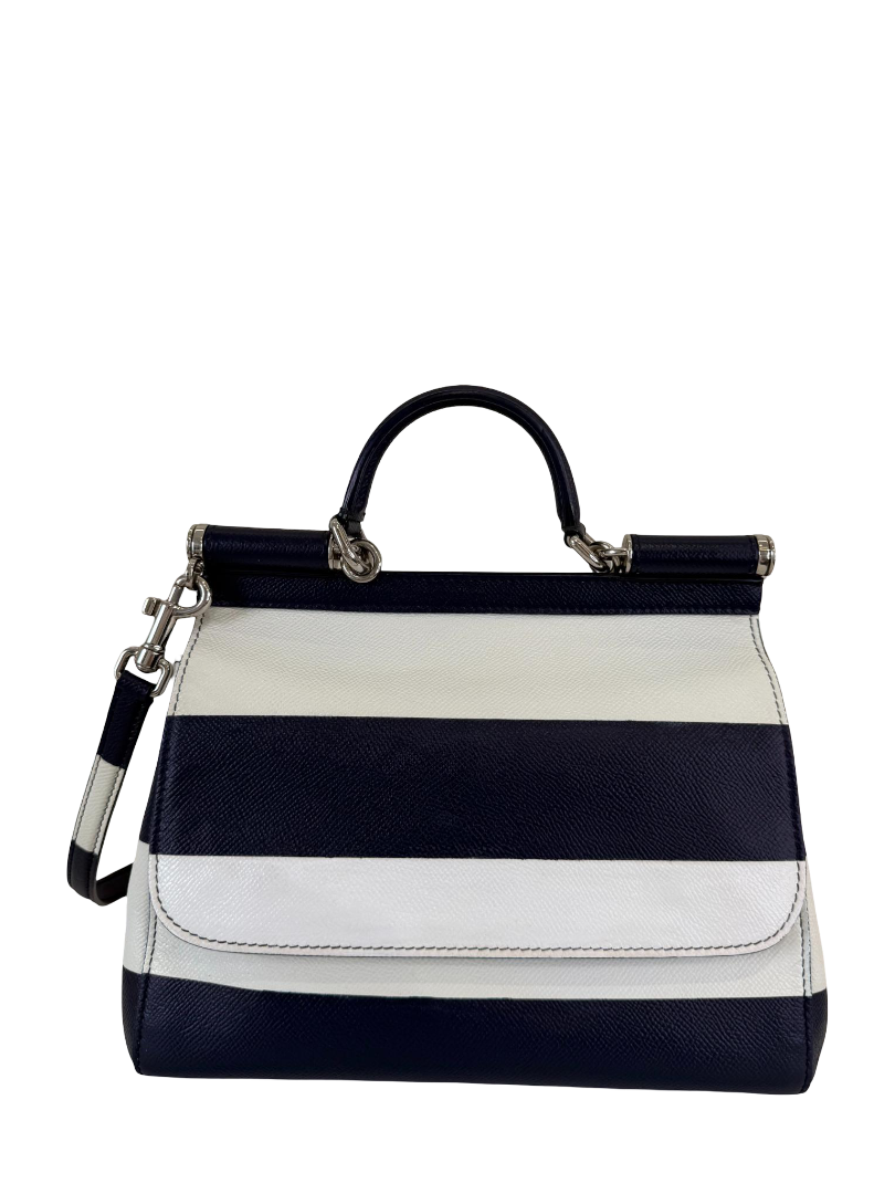Dolce Gabbana Medium Miss Sicily Striped Leather Top Handle