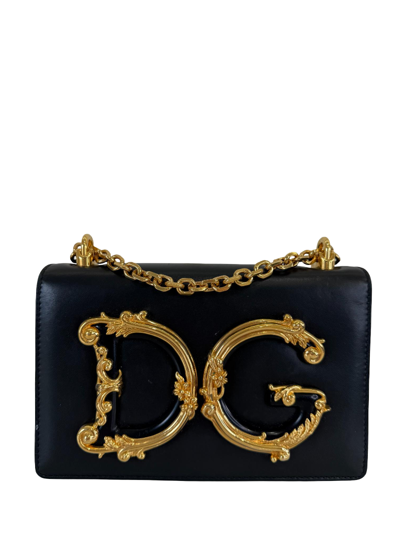 Dolce Gabbana DG Girls Black Calfskin Leather Shoulder Bag