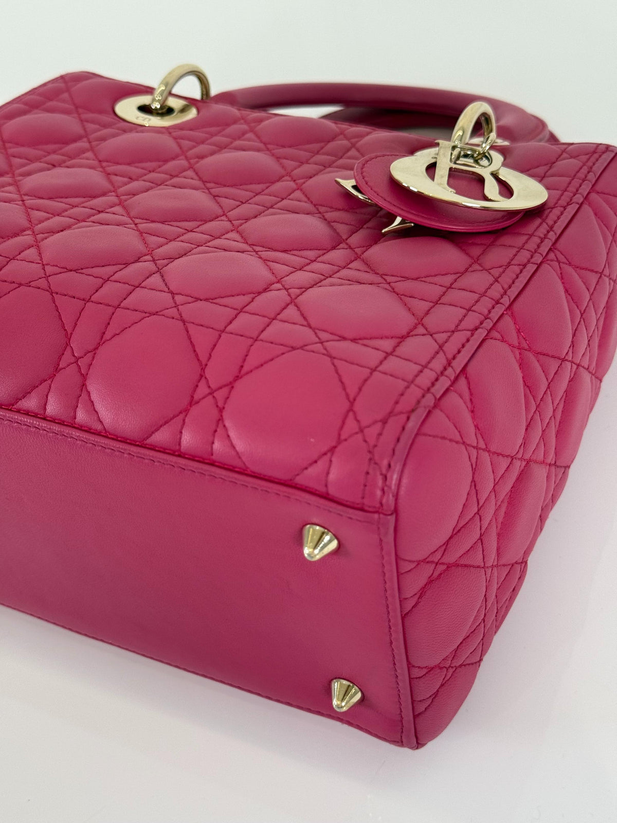 Christian Dior Medium Lady Dior Fuchsia Lambskin Cannage Leather