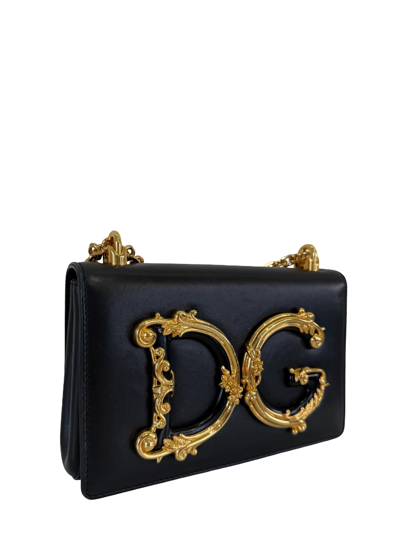 Dolce Gabbana DG Girls Black Calfskin Leather Shoulder Bag