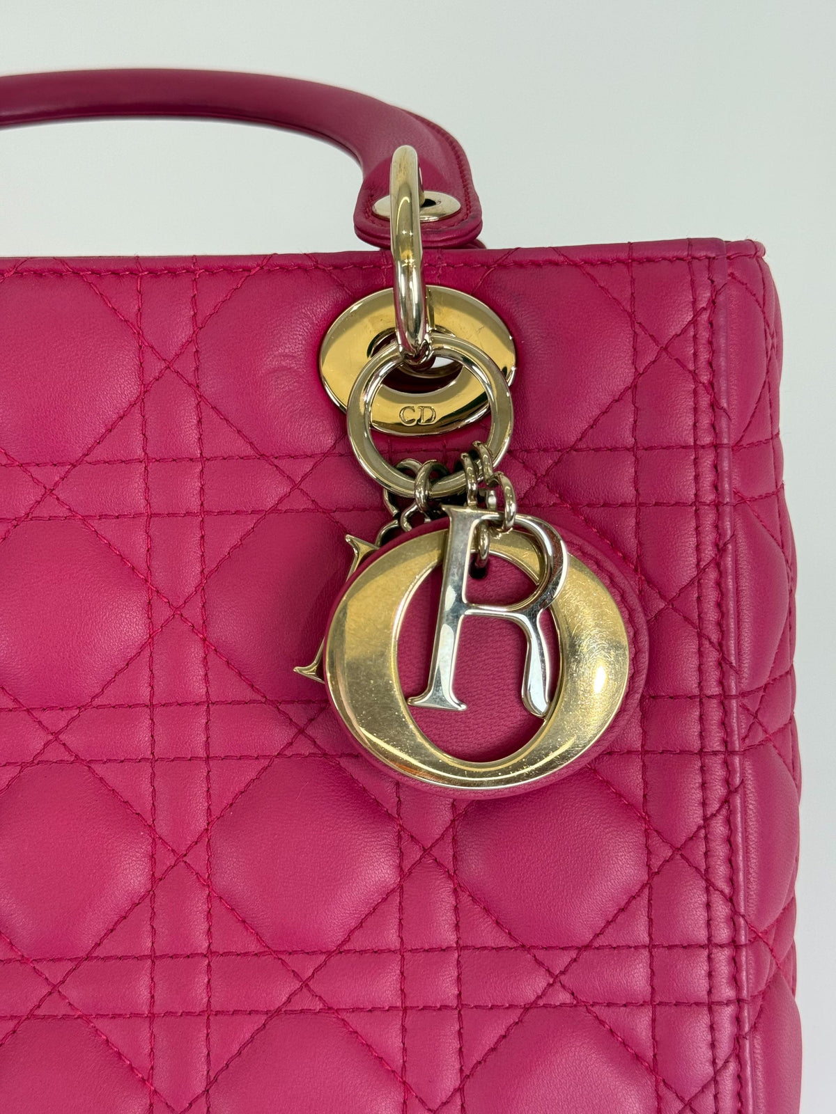 Christian Dior Medium Lady Dior Fuchsia Lambskin Cannage Leather