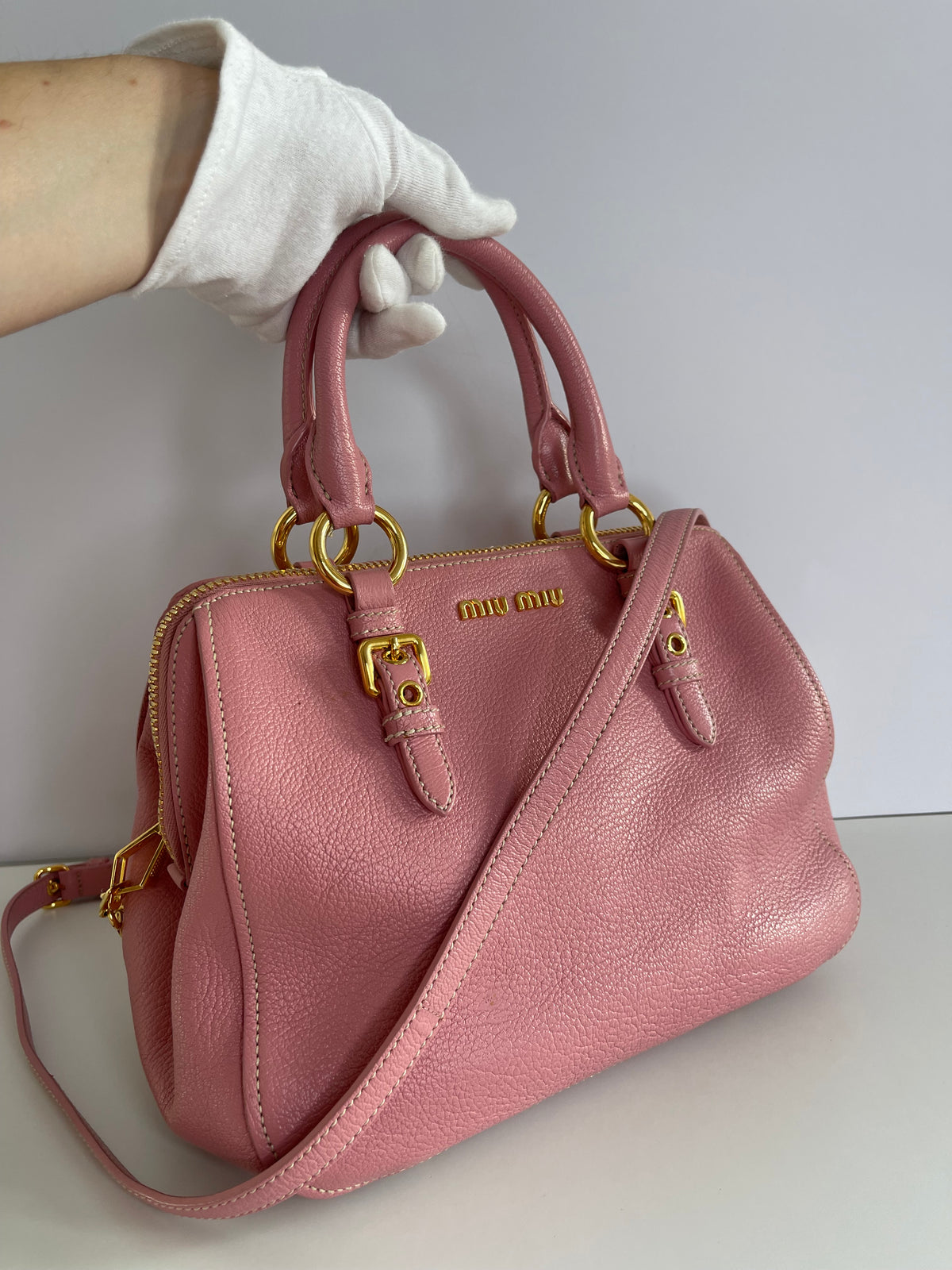 Miu Miu Madras Pink Leather Top Handle Bag