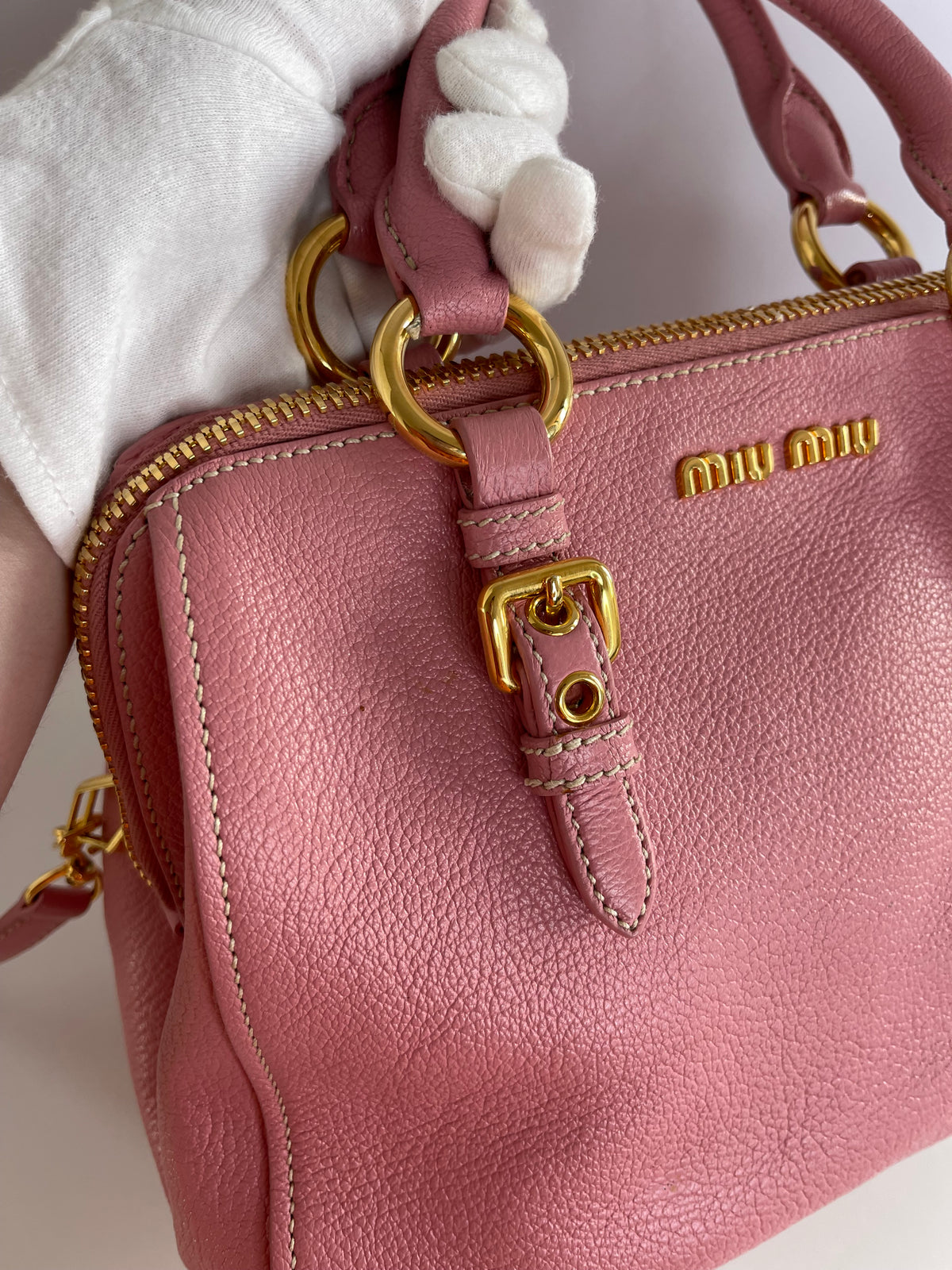 Miu Miu Madras Pink Leather Top Handle Bag