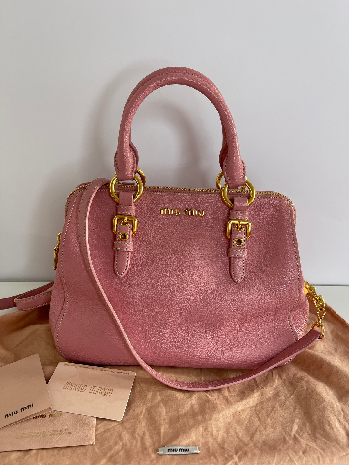 Miu Miu Madras Pink Leather Top Handle Bag